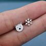 Mismatched Polar Bear And Snowflake Stud Earrings In Sterling Silver, thumbnail 4 of 9