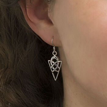 Sterling Silver Celtic Triangle Dangly Earrings, 3 of 4