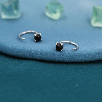 Black Onyx Huggie Hoop Earrings, 3 of 9