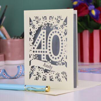 Personalised 40th Birthday Card Papercut Spotty Design, 7 of 7