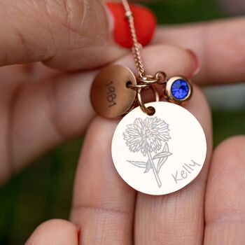 Birth Flower Necklace With Birthstone Charm, 2 of 5