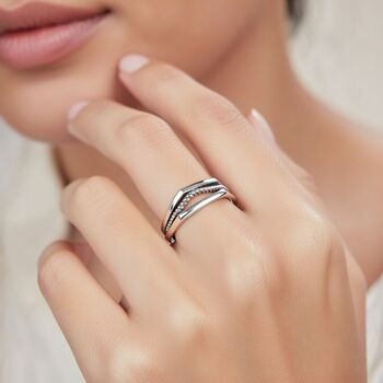 Sterling Silver Geometric Hexagon Angle Cut Slim Ring, 2 of 2