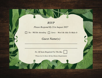 Personalised Greenery Leaf Art Nouveau Wedding Invitation, 4 of 5