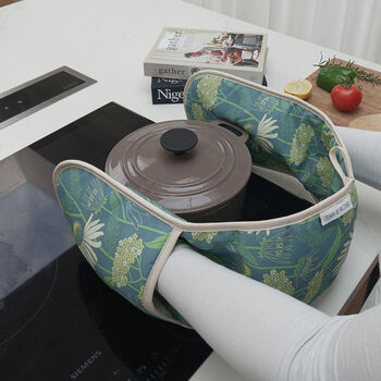 Blue Double Oven Gloves With Floral Design, 2 of 6