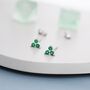 Tiny Emerald Green Trio Stud Earrings Sterling Silver, thumbnail 5 of 12