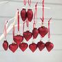 Red Heart Baubles Set Of 12, thumbnail 1 of 3