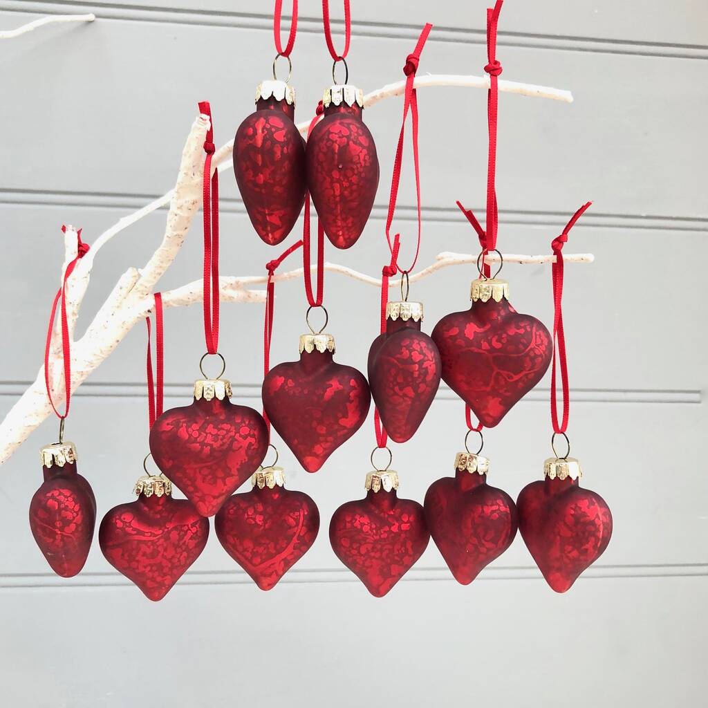 Red Heart Baubles Set Of 12, 1 of 3