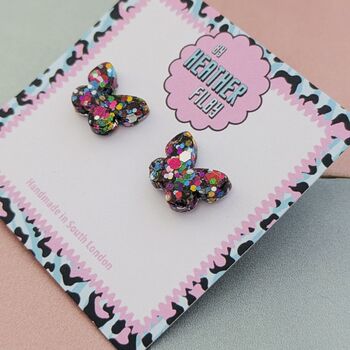 Rainbow Butterfly Glitter Resin Stud Earrings, 4 of 4