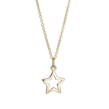 Solid 9ct Gold Open Star Necklace With Diamond, 7 of 7