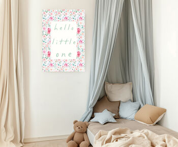 Hello Little One Pink Floral Nursery Art Print, 2 of 4