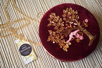 Gold Tree Maroon Velvet Round Clutch, 4 of 4