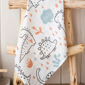 Muslin Square Burp Cloth Dinasour Baby Gift, 2 of 6