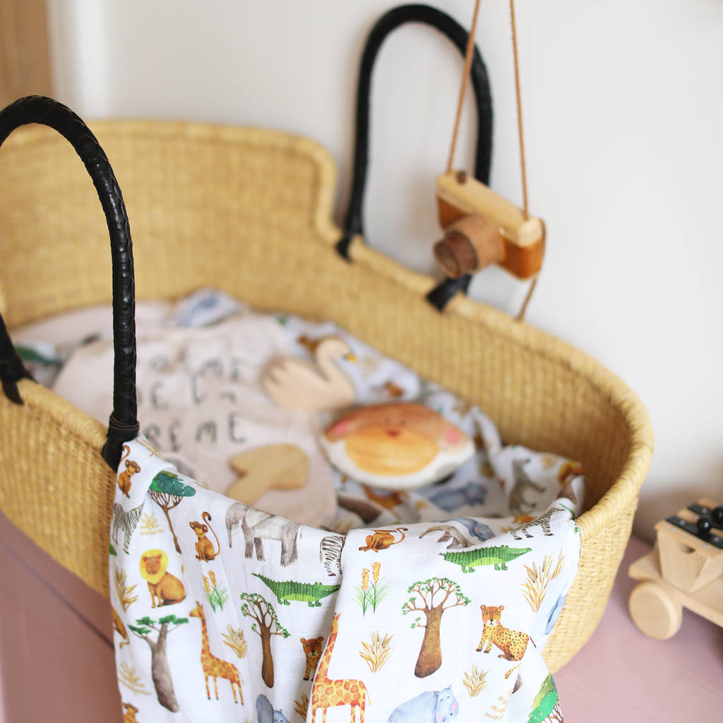 Muslin Swaddle Blanket African Safari By The Fox in the Attic