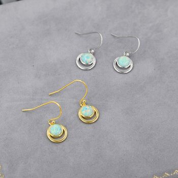 Aqua Green Opal And Circle Drop Hook Earrings, 7 of 10