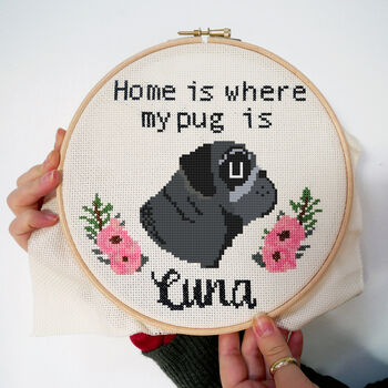 Pug Cross Stitch Craft Kit Personalised Letterbox Gift, 3 of 3