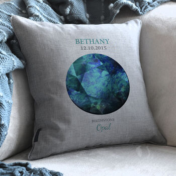 Personalised October Opal Birthstone Cushion, 2 of 4