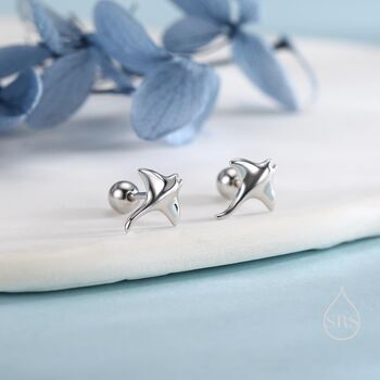 Sterling Silver Manta Ray Screw Back / Internally Threaded Flat Back / Stud Earrings, 3 of 12