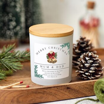 Merry Christmas Mum And Dad Candle, Personalised Xmas Gift For Parents, 5 of 9