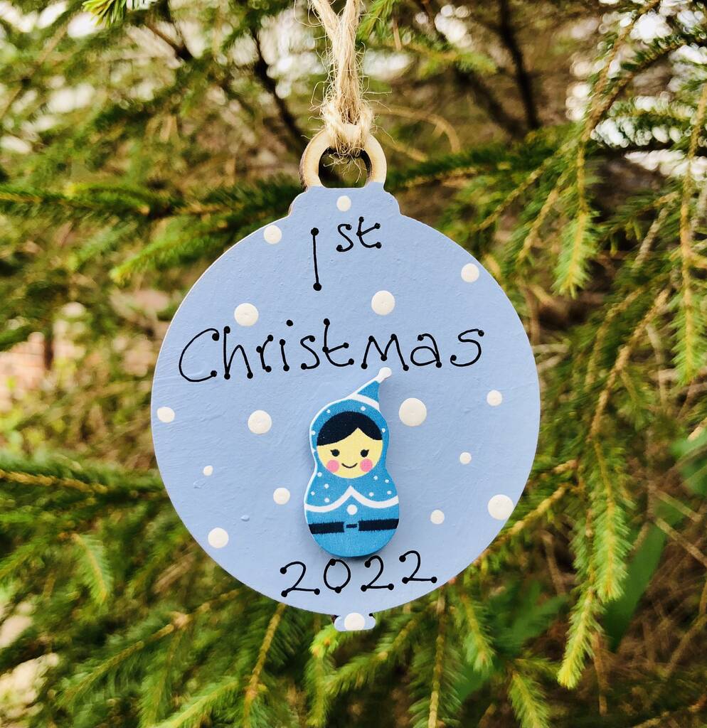 Baby Boy's 1st Christmas Tree Decoration Blue Bauble, 1 of 2