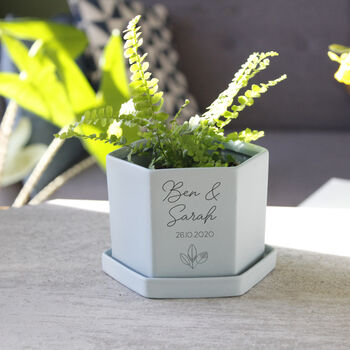Personalised Anniversary Hexagon Plant Pot For Couples, 5 of 9