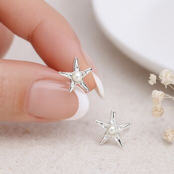 Sterling Silver Starfish Stud Earrings: Ivory Pearl Coastal Jewellery – 9mm, 5 of 9