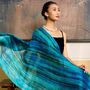 100% Mulberry Silk Scarf, Turquoise Blue And Emerald Brushstroke In Gift Box, thumbnail 3 of 5