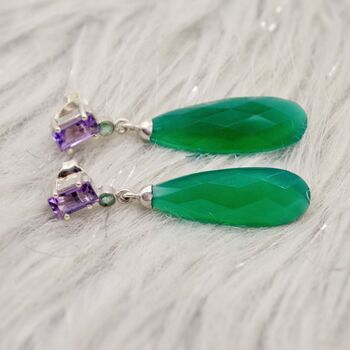 Green Onyx, Emerald, Amethyst Dangle Earrings, 2 of 10