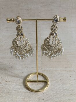 Meenakari White Gold Plated Dangle Indian Earrings, 5 of 7