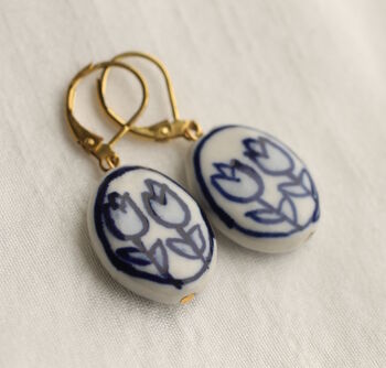 Oval Blue Tulip Earrings, 3 of 6