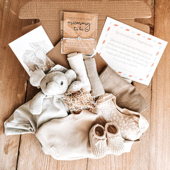 Neutral Elephant Baby Gift Set, Baby Shower Gift Box Hamper, 2 of 12