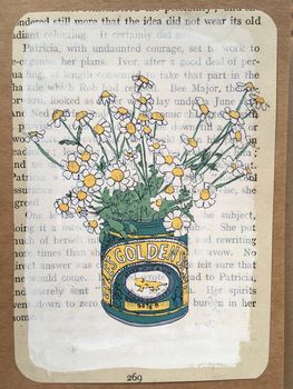 Feverfew Posy In Golden Syrup Tin Greeting Card, 3 of 3