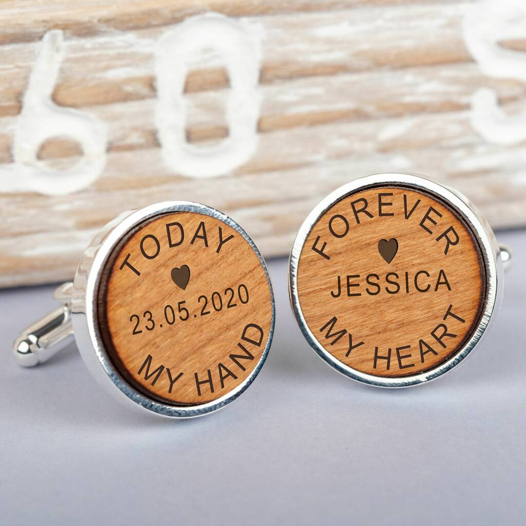 Image of Personalised 'Today My Hand' Cherry Wood Cufflinks