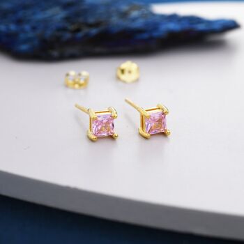 Princess Cut Tourmaline Pink Stud Earrings, 2 of 12