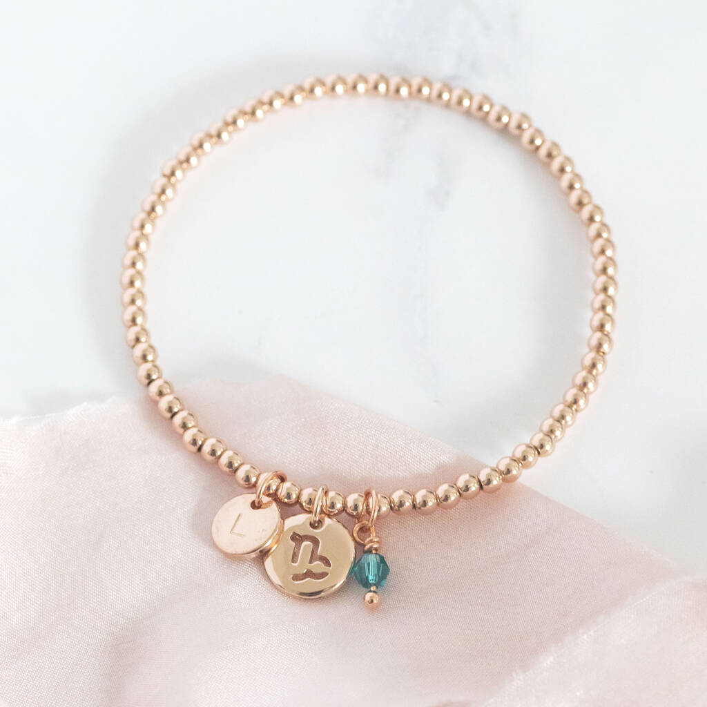 Rose Gold Plated Zodiac Beaded Charm Bracelet By Joy by Corrine Smith