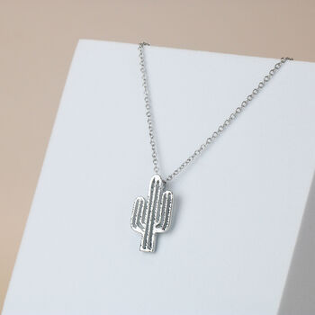 Silver Or Rose Gold Cactus Pendant Necklace For Everyday Style, 2 of 5