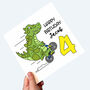 Personalised Dinosaur 4th Birthday Card, thumbnail 1 of 3