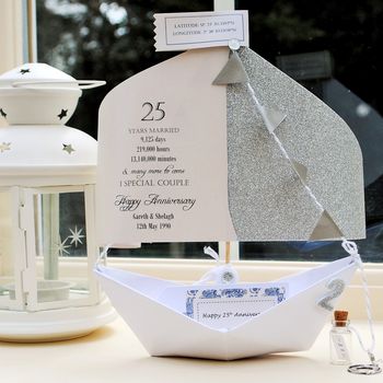 25th Silver Wedding Anniversary Paper Boat Card, 11 of 12