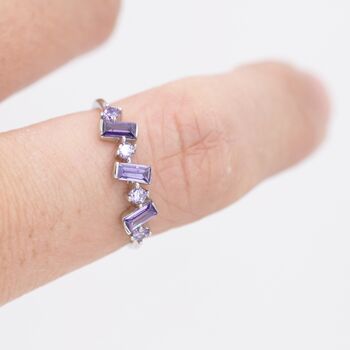 Lilac Purple Amethyst Baguette Cz Cluster Ring, 7 of 11