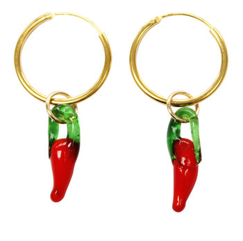 Mini Chilli Pepper Gold Plated Silver Hoop Earrings, 2 of 4