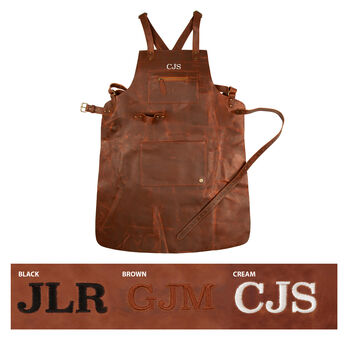 Personalised Cross Back Brown Full Grain Leather Apron, 5 of 8