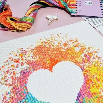 Watercolour Heart Cross Stitch Kit, 2 of 9