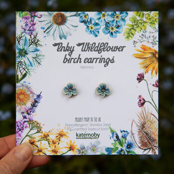 Wildflower Veronica Birch Stud Earrings In Inky Blues, 8 of 8