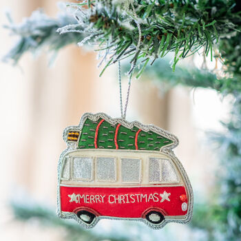Embroidered Camper Van Christmas Decoration, 2 of 4