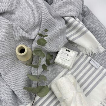 Leros Striped Peshtemal Towel Pebble Grey, 7 of 12