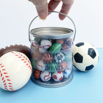 Personalised Gift Bucket Of Chocolate Sports Balls, 2 of 2