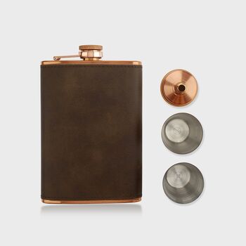 Personalised Leather Wrapped Copper Hip Flask Set, 4 of 7