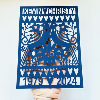 Personalised 45th Birthday Or Anniversary Paper Cut, 6 of 10