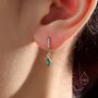 Very Tiny Rhombus Emerald Green Cz Huggie Hoop In Sterling Silver, thumbnail 5 of 12