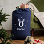 Antlers Initial Personalised Red Or Navy Christmas Sack, thumbnail 1 of 2