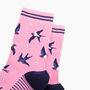Blue Swallow Bird Bamboo Socks In Pink, thumbnail 2 of 4